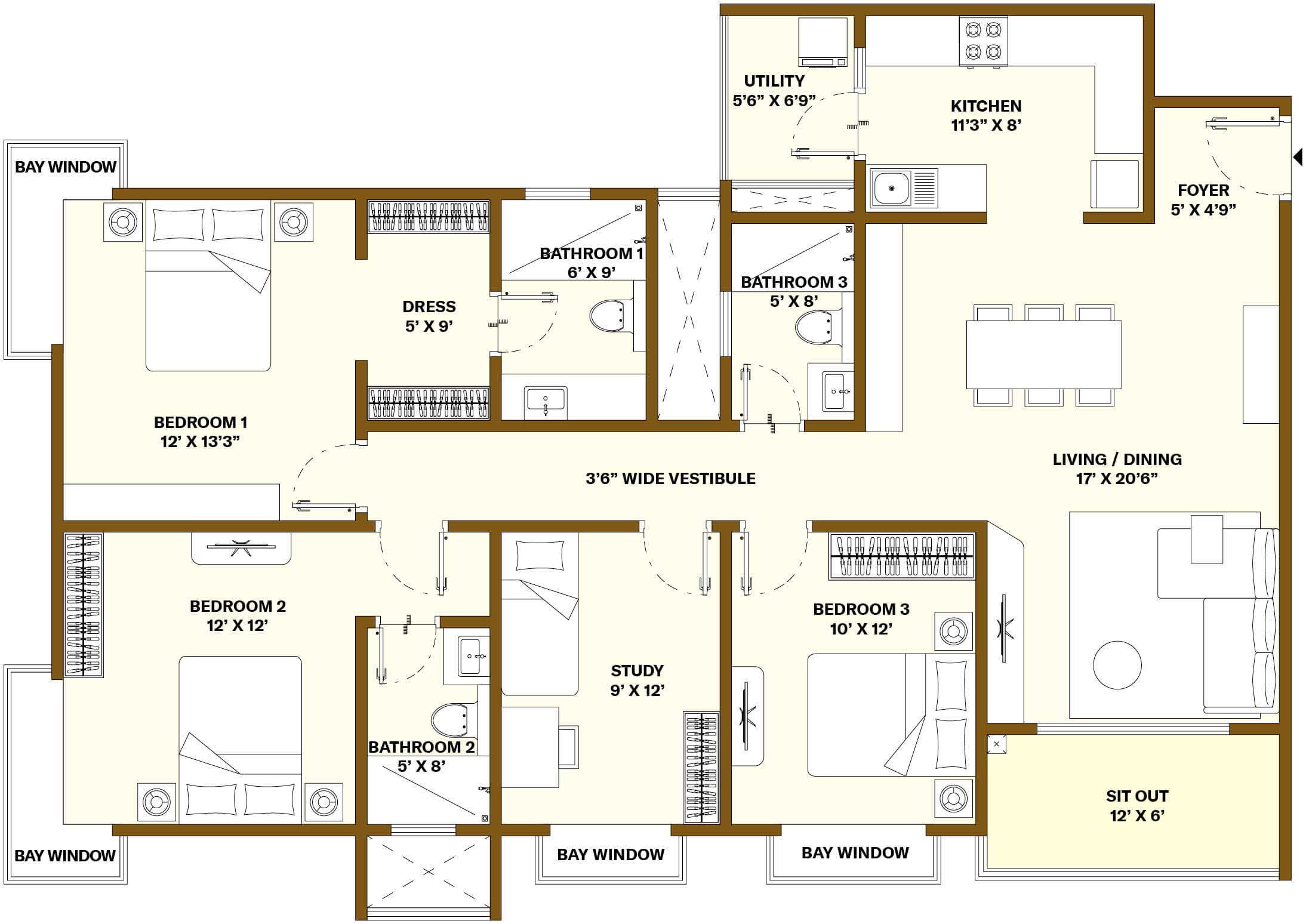 3.5 BHK Floor Plan Layout